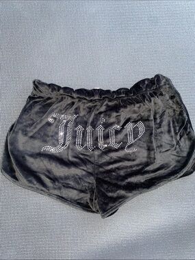 Juicy Couture Black Velour Rhinestone Logo Lounge Shorts
